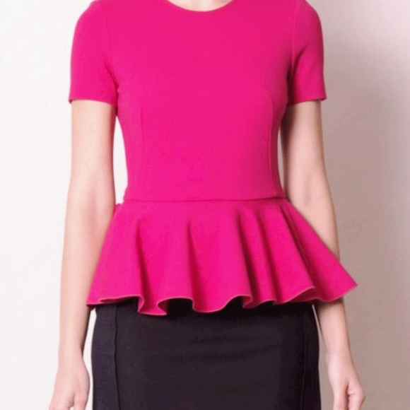 New Ricki's Hot Pink Short Sleeve Peplum Top - Picture 1 of 7